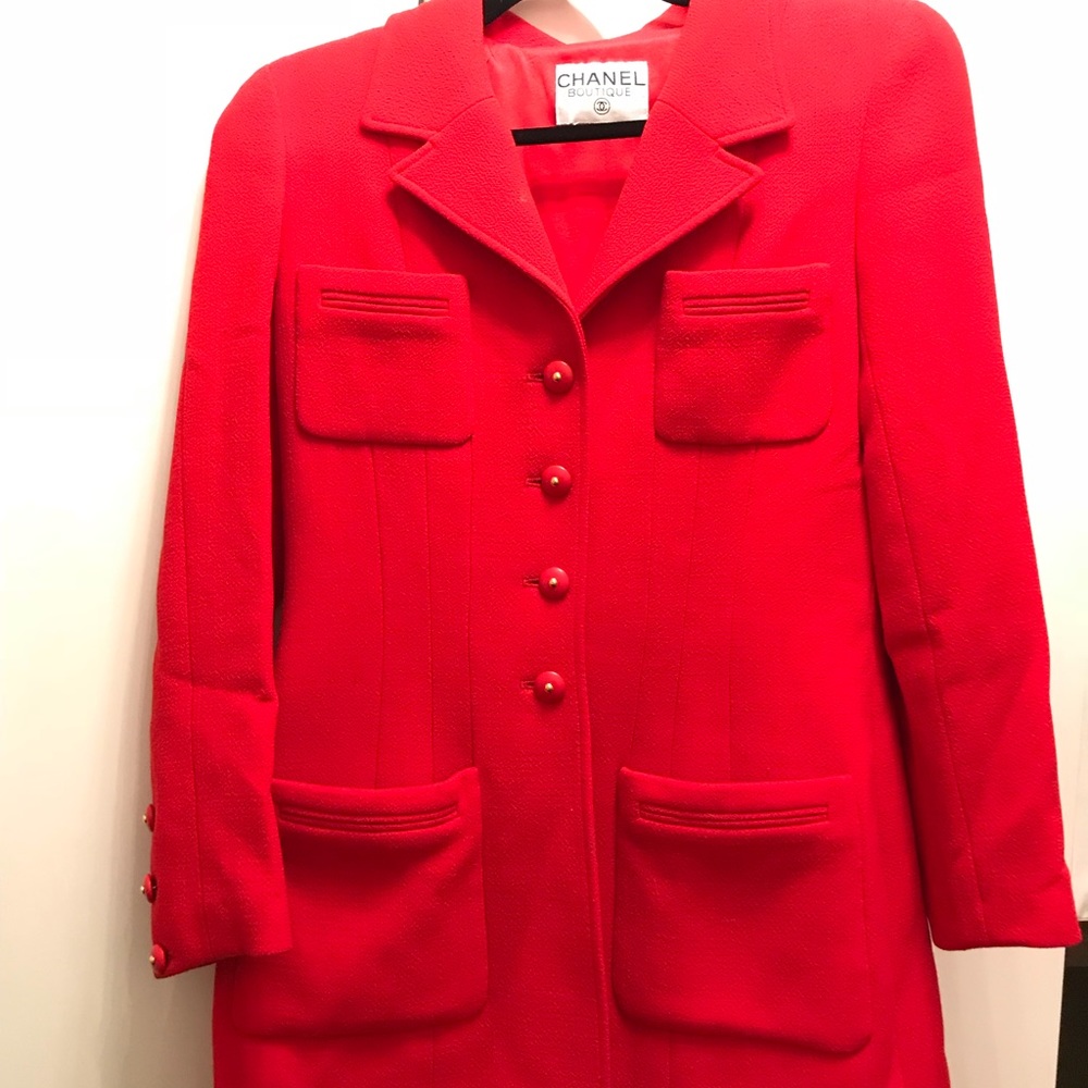CHANEL RED BUTTONED COAT